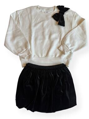 GAP Kids Bow Sweatshirt & Black Velour Bubble Skirt Set Medium 8 NWT